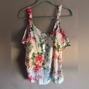 New York & Company Floral Blouse with Pink and Green Accents